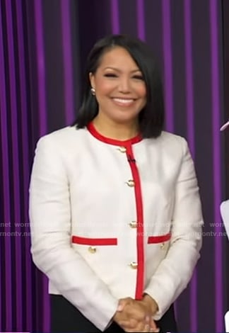 Stephanie's white contrast trim jacket on Good Morning America