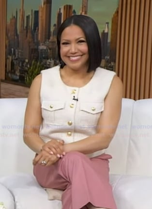 Stephanie's white tweed vest on Good Morning America