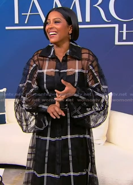 Tamron's black sheer check dress on Tamron Hall Show