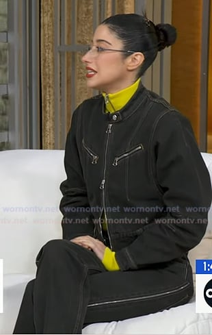 Taylor Ortega's black zip denim jacket on Good Morning America
