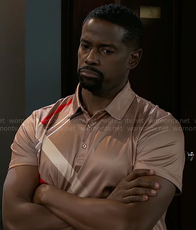 Ted's beige check polo on Beyond the Gates