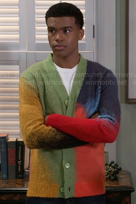 Tyrell's multicolored cardigan on Beyond the Gates