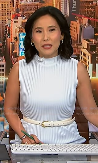 Vicky's blue ribbed sleeveless dress on NBC News Daily