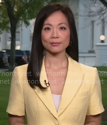 Weijia Jiang's yellow short sleeve jacket on CBS Mornings