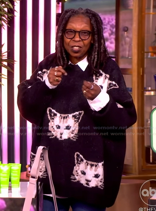 Whoopi's black cat graphic sweater on The View