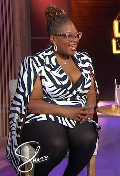 Yamaneika Saunders's zebra cape dress on Sherri