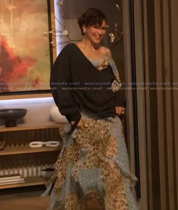 Zendaya's mixed print layered outfit on The Drew Barrymore Show