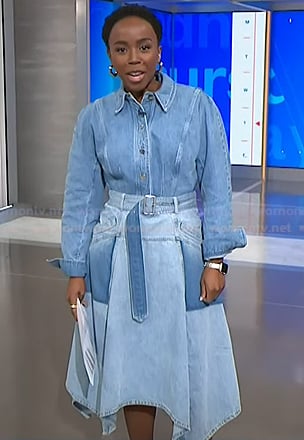 Zinhle's denim shirt and asymmetric skirt on NBC News Daily