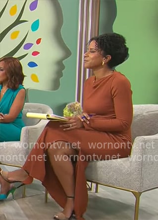 Adriana Diaz's rust brown long sleeve maxi dress on CBS Mornings