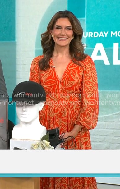 Adriane Kiss' red printed maxi dress on CBS Mornings