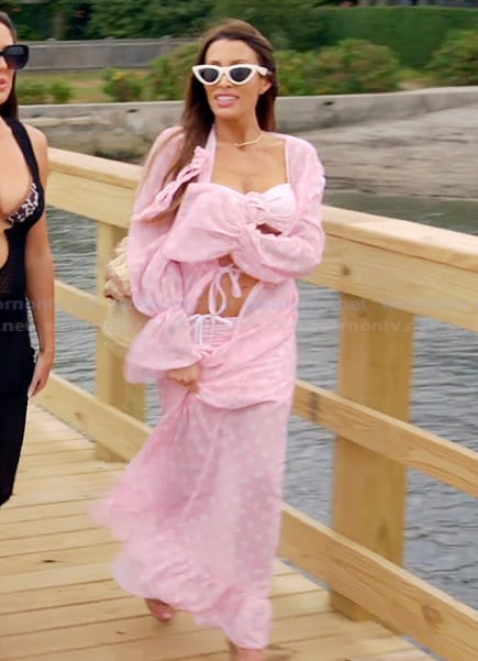 Alicia's pink polka dot coverup on The Real Housewives of Rhode Island