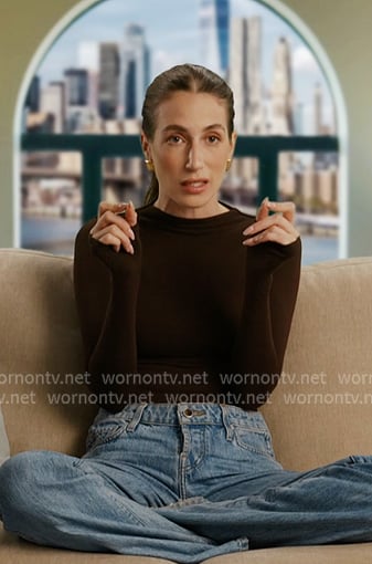 Amanda's brown long sleeve confessional top on In The City