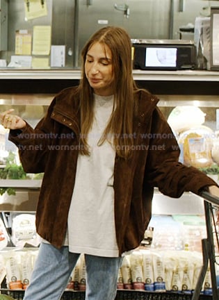 Amanda's brown suede jacket on In The City