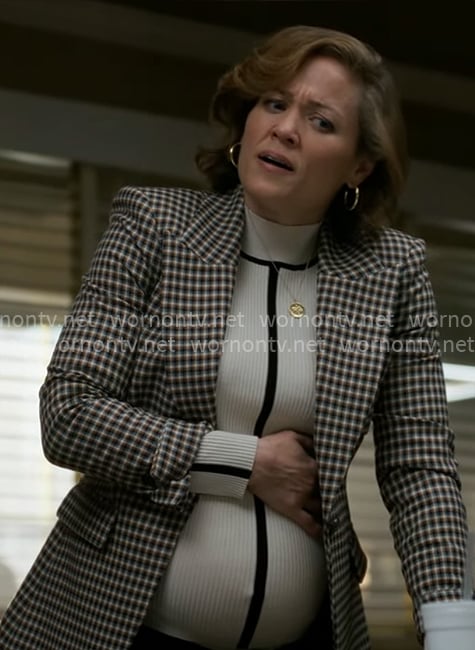 Angie's checked blazer and stripe sweater on Will Trent
