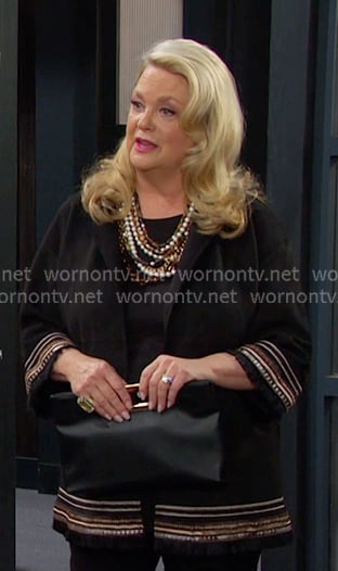 Anna's black striped fringe hem open jacket on Days of our Lives
