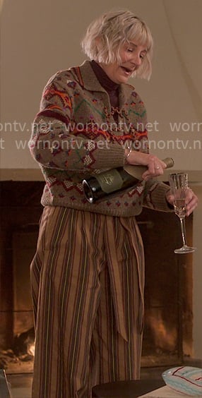 Anne's brown fair isle print sweater and striped pants on The Four Seasons