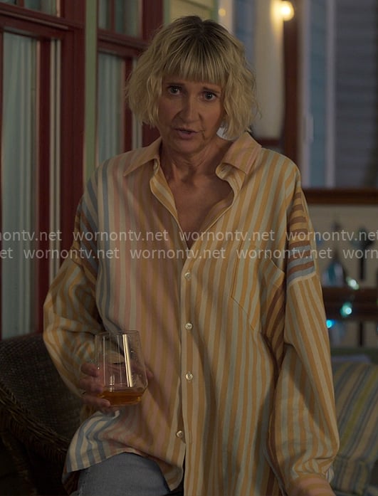 Anne's mixed stripe oversized shirt on The Four Seasons
