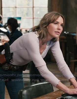 Belle's white lace trim henley top on Marshals