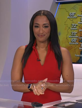 Brittany Bell's red v-neck dress on Good Morning America