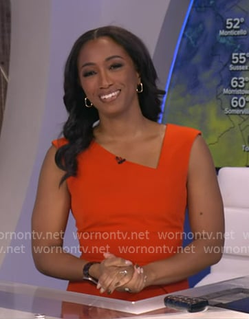 Brittany's orange asymmetric neck dress on Good Morning America