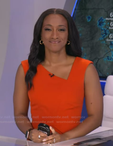 Brittany's orange asymmetric neck dress on Good Morning America
