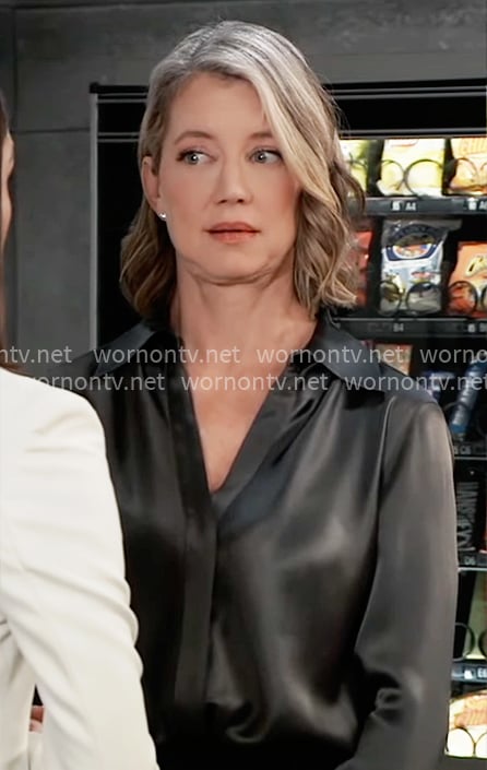 Carly's charcoal grey satin shirt on General Hospital