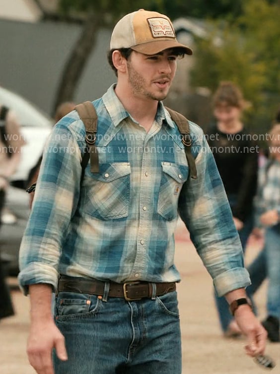 Carter's blue plaid shirt on Dutton Ranch