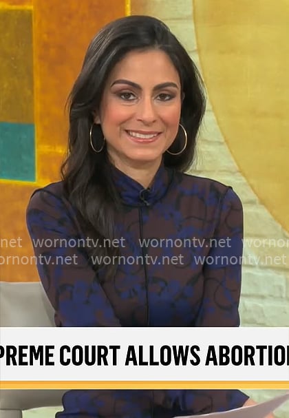 Celine Gounder's blue printed maxi dress on CBS Mornings