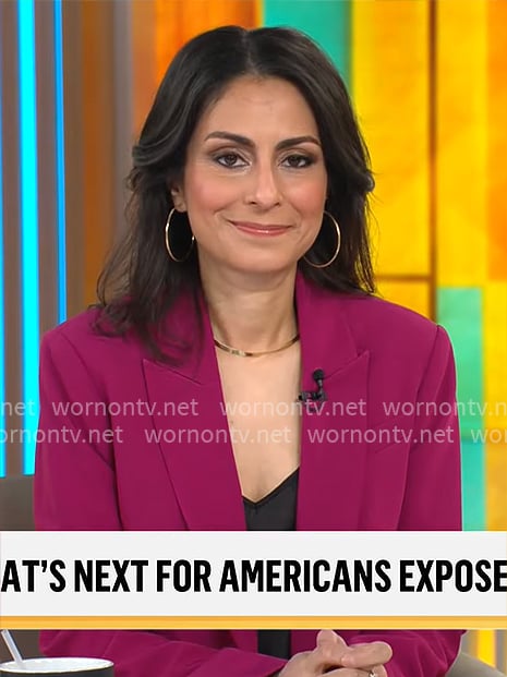 Celine Gounder's magenta pink blazer on CBS Mornings