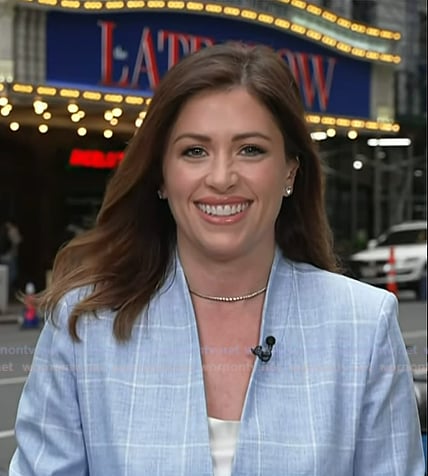 Chloe's light blue windowpane check jacket on Today