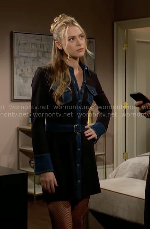 Claire's denim detail dress on The Young and the Restless