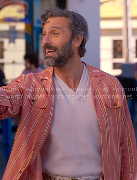 Claude's coral striped shirt on The Four Seasons