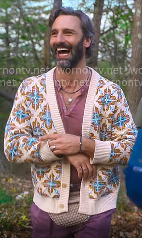 Claude's patterned cardigan on The Four Seasons