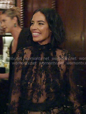 Danielle's black lace mesh dress on In The City