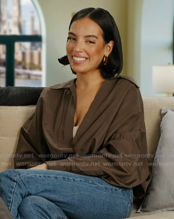 Danielle's brown oversized confessional shirt on In The City