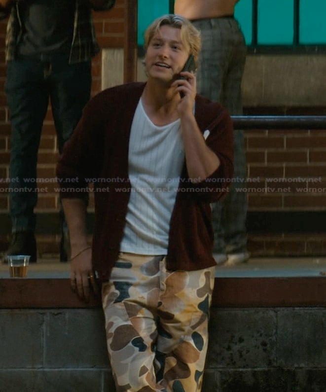 Dean's denim abstract print pants on Off Campus