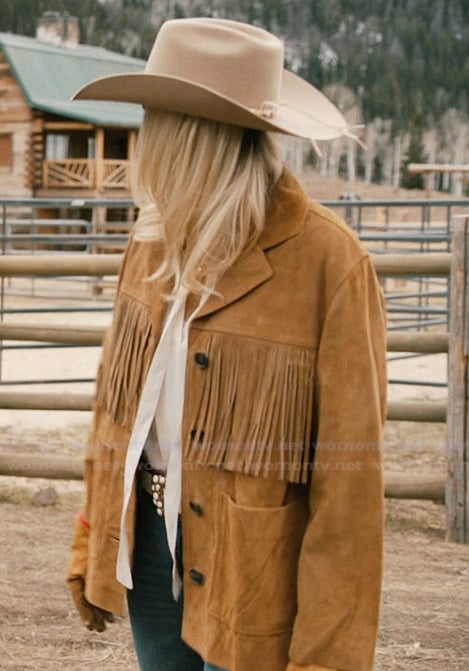 Dolly's brown fringe suede jacket on Marshals