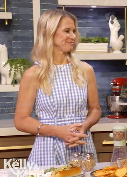 Dr Wendy Bazilian's blue gingham check belted dress on Live with Kelly and Mark