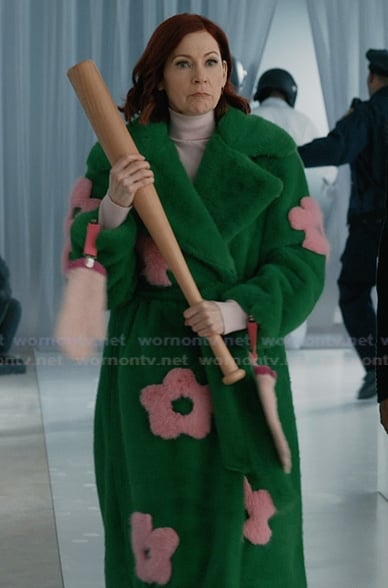 Elsbeth's green floral coat on Elsbeth
