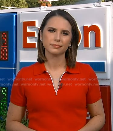 Elzabeth's red quarter zip polo on Good Morning America