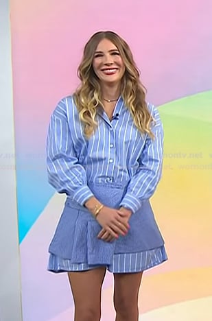 Emily Henry's blue striped layered shirtdress on Today