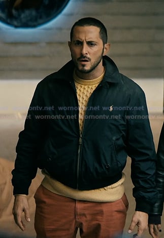 Frenchie's orange cable knit sweater and navy jacket on The Boys
