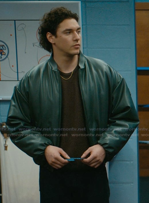 Garrett's green bomber jacket on Off Campus