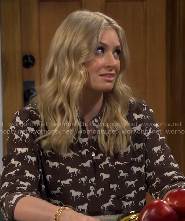 Gemma's brown horse print shirt on The Neighborhood