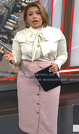 Gilma Avalos's pink button front skirt on Today