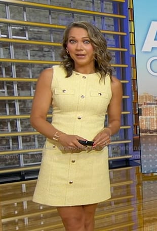Ginger's yellow sleeveless tweed mini dress on Good Morning America
