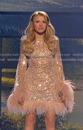 Hannah Harper's sequin feather trim dress on American Idol