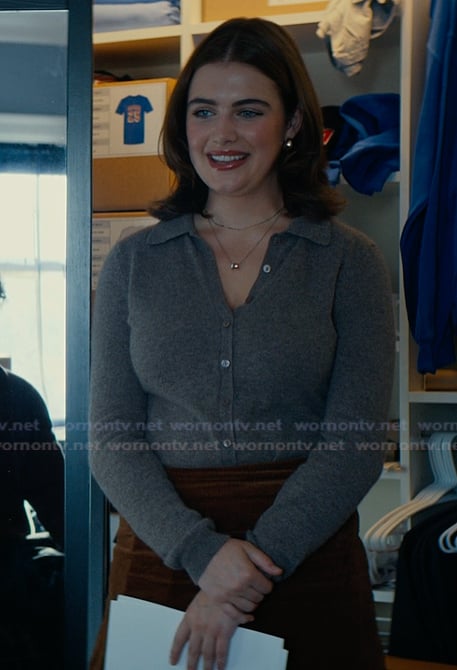Hannah's gray knit polo on Off Campus