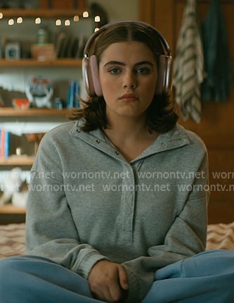 Hannah's grey half-button sweatshirt on Off Campus