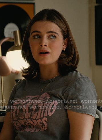 Hannah's grey The Rolling Stones print tee on Off Campus